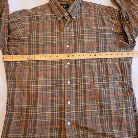 Ralph Lauren Men's Classic Fit Long Sleeve Button Down Plaid Brown Rust 16/Large - Picture 9 of 11